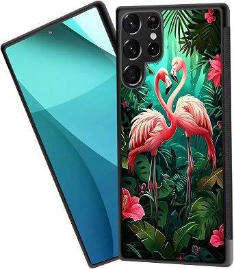 for Galaxy S21 Ultra Case,Tire Anti-Skid Edges Cute Design Shockproof Bumper Full Protection Black Back Cover for Samsung Galaxy S21 Ultra,Pink Flamingos in Jungle