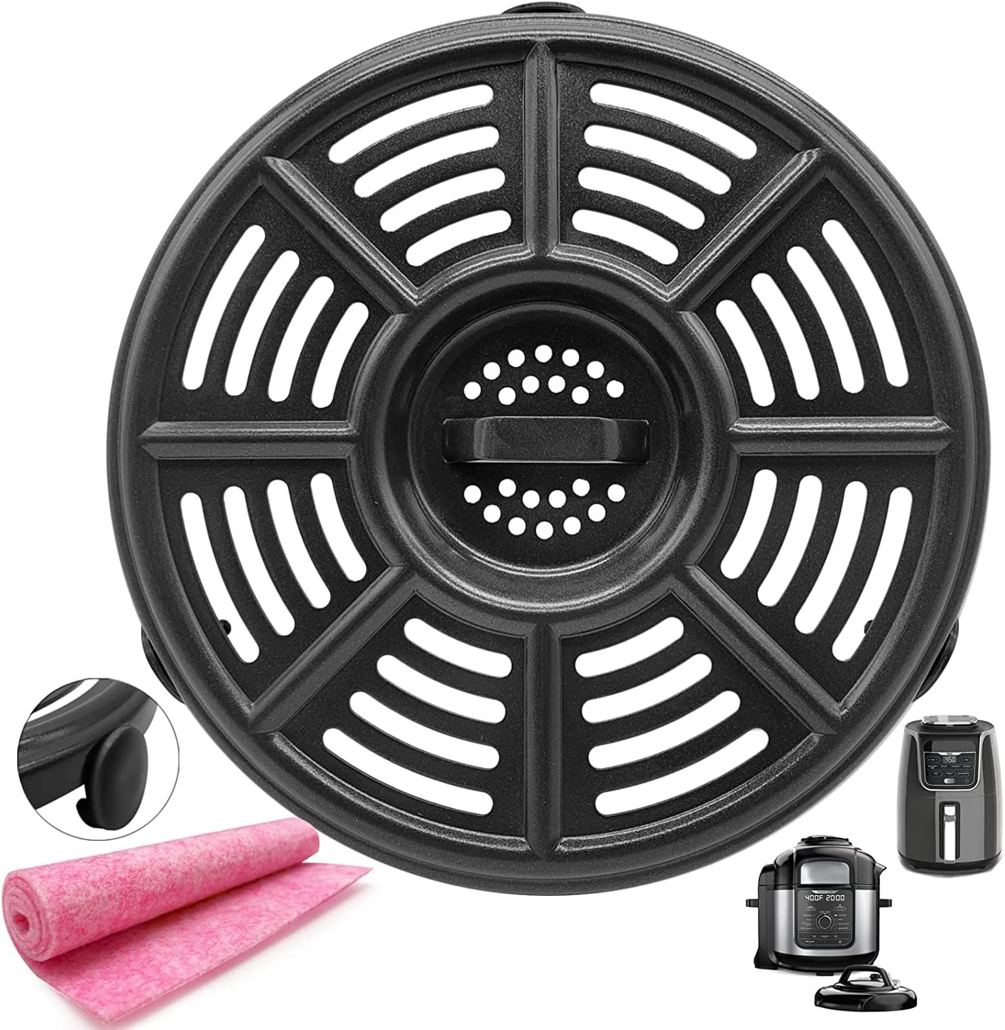 - 4QT Air Fryer Crisper Plate For Ninja Air Fryer, 8.2 inch Professional Round Grill Plate Pan Tray with Rubber Feet for Ninja Foodi Pressure, Non-Stick, Dishwasher Safe
