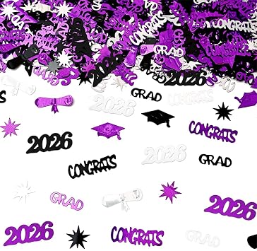 2026 Graduation Confetti Black Purple | Graduation Party Supplies 2026 - Class of 2026 Purple Confetti for Commencement Ceremonies, Graduation Party Decorations, Senior Year Photo Props 1000 PCS