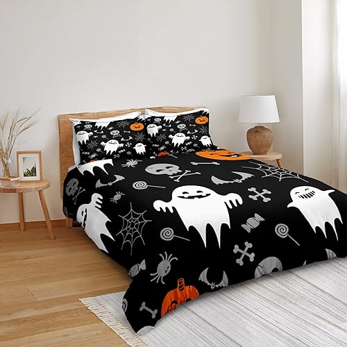 Miniatura 285 de Pumpkin Bedding Halloween Duvet Cover Set Funny Evil Pumpkin Pattern Design Black Halloween Bedding Set Queen 1 Duvet Cover 2 Pillowcases