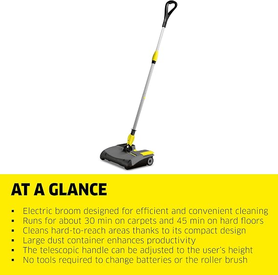 Karcher EB 30/1 Commercial Electric Broom, Cordless Sweeper, Multi Surface Cleaner, Telescopic Broom Stick, Universal Joint