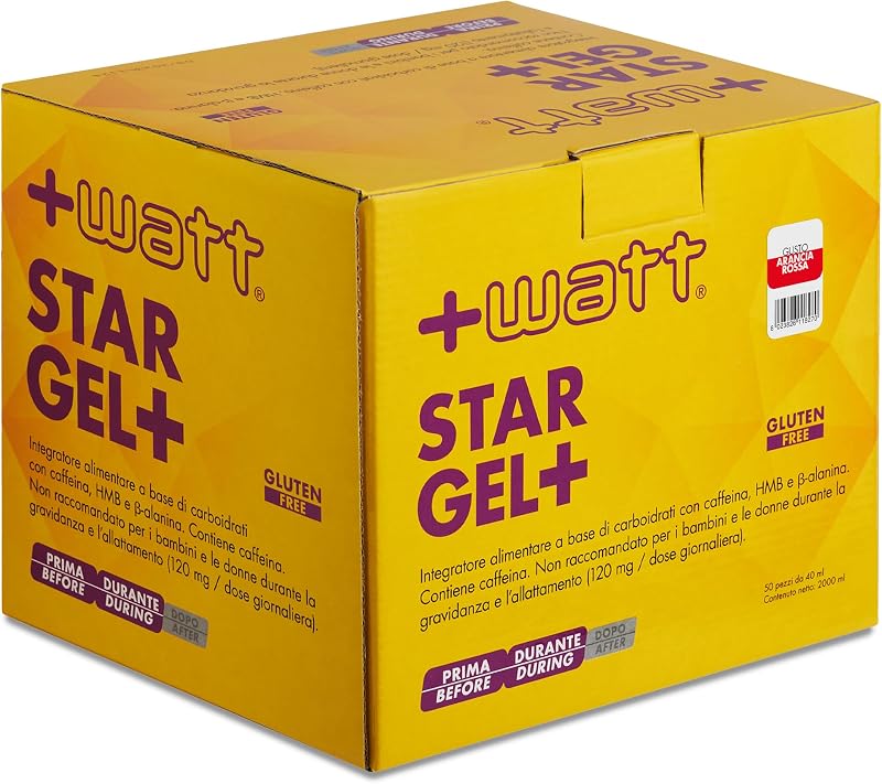 StarGel+ - Integratore Alimentare per Sostenere la Performance di Resistenza - Con Maltodestrine, Fruttosio e Destrosio - Senza Glutine - Box da 50 Bustine, Gusto Arancia Rossa