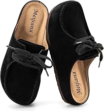 MEIJIANA Women's Slippers Leather Slippers with Cork Insole Non-Slip Leather Clogs with Arch Support Garden Shoes 4-7 UK