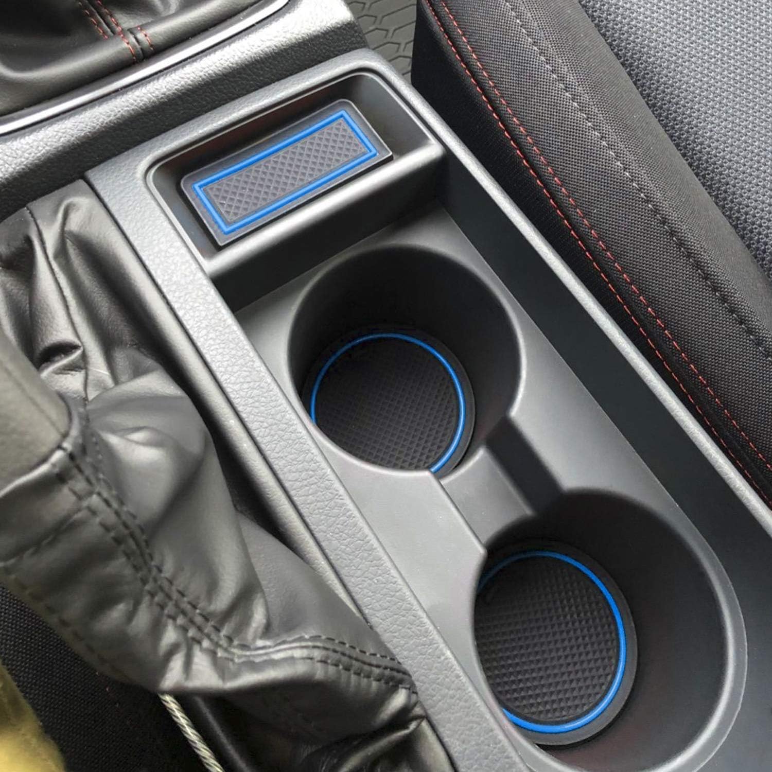 SENSHINE for Subaru WRX 2015-2020 2021 Accessories Premium Custom Center Console Liner Insert Cup Liner Door Mat Kit Custom Fit 13-pc Set (Blue Trim)