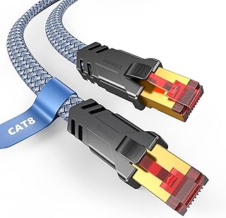Snowkids Cat 8 Ethernet Cable 15 FT, Flat High Speed Ethernet Cable, 40Gbps,2000Mhz Braided Internet Cable, Gold Plated RJ45 Connector, LAN Cable S/FTP Network Cable for Modem/Router/PS4/5/Gaming/PC