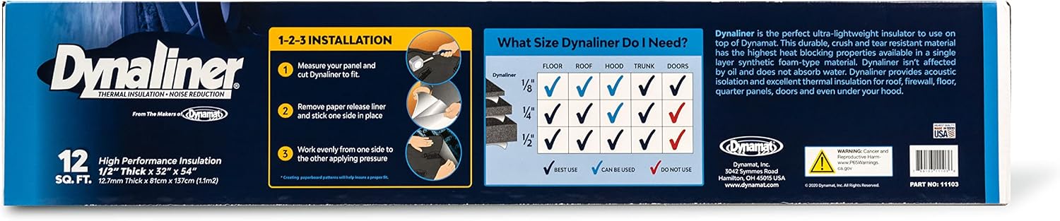 Dynamat 11103 Dynaliner 32" x 54" x 1/2" Thick Self-Adhesive Sound Deadener