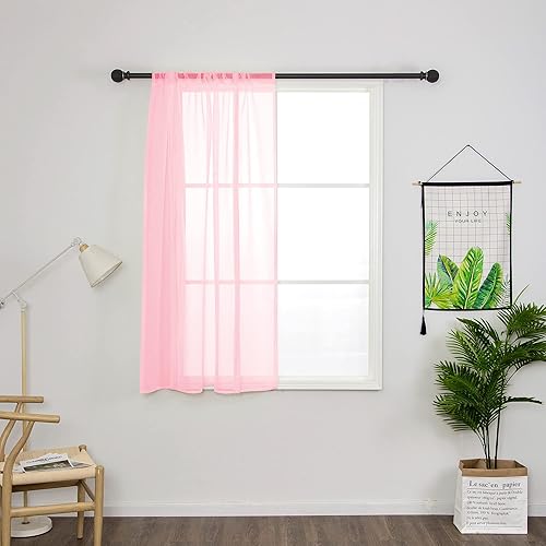 Miniatura 5 de Cortinas romanas clásicas de color sólido translúcido, persianas romanas con nudo de lazo de tul y gasa vertical con bolsillo para barra, rosa, 24