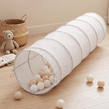 Kids Play Tunnel for Toddlers, Foldable 69" Crawl Through Pop-Up Tent, Peach-Skin Soft Fabric Indoor Outdoor Toy Tunnel for Boys Girls Light Coffee 5mm Stripes