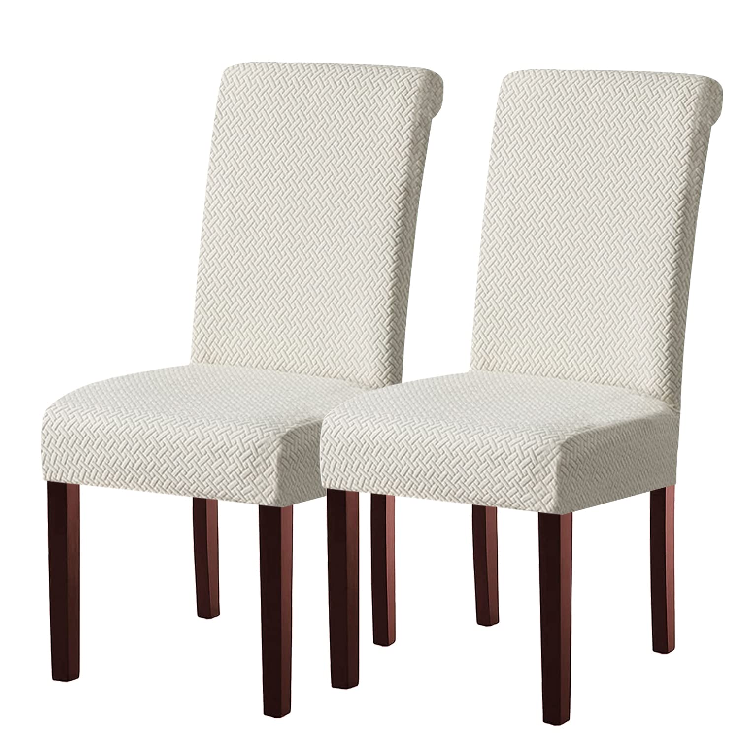 Keluina Cream White Stretch Lattice Waterproof Chair Covers 2Pcs For Dining