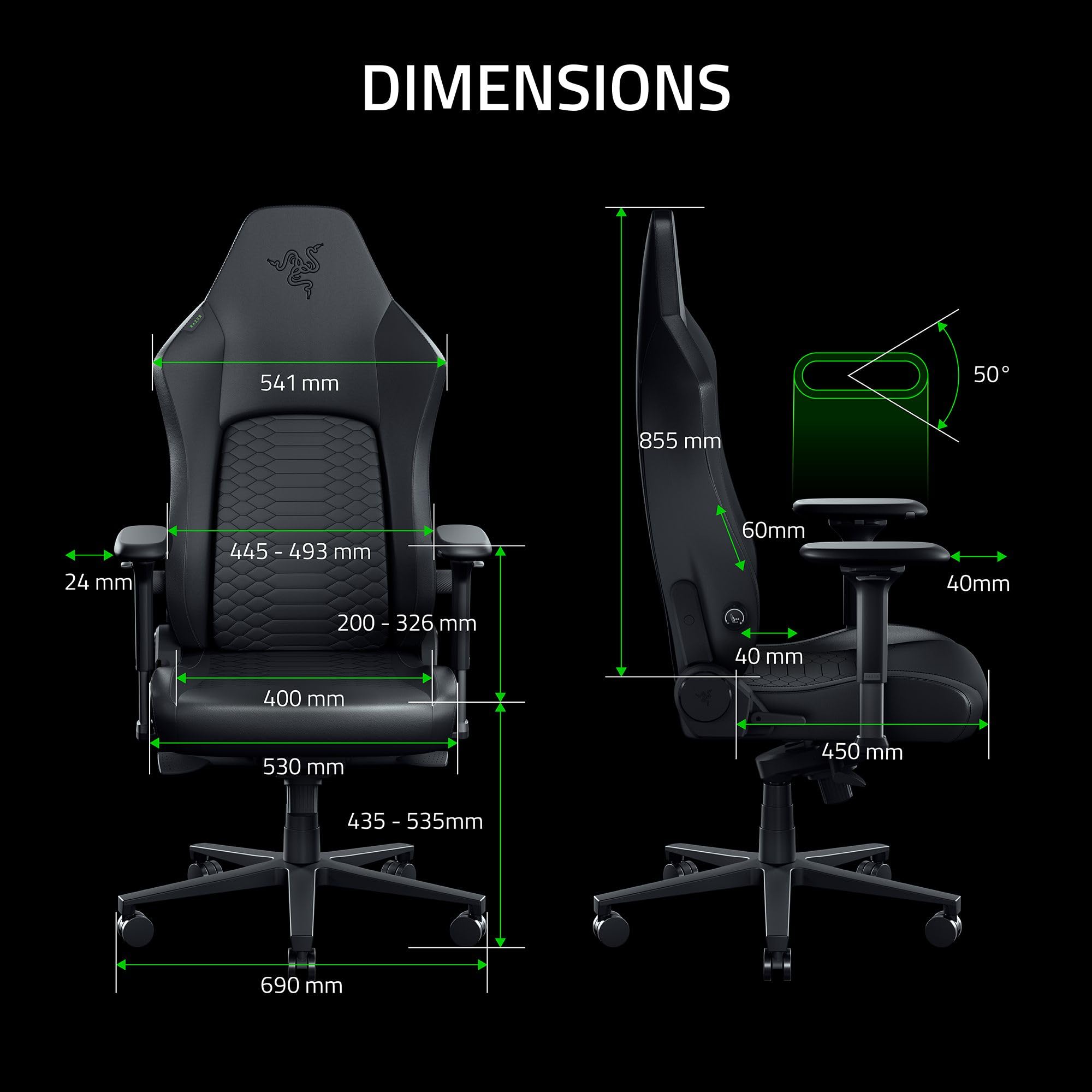 Razer Iskur V2 NewGen - Ergonomischer Gaming-Stuhl mit atmungsaktivem Gen-2 EPU-Leder mit Cooltouch Technologie - Hyperflex Lordosenstütze - breite Schulterbögen und Sitzfläche | Schwarz