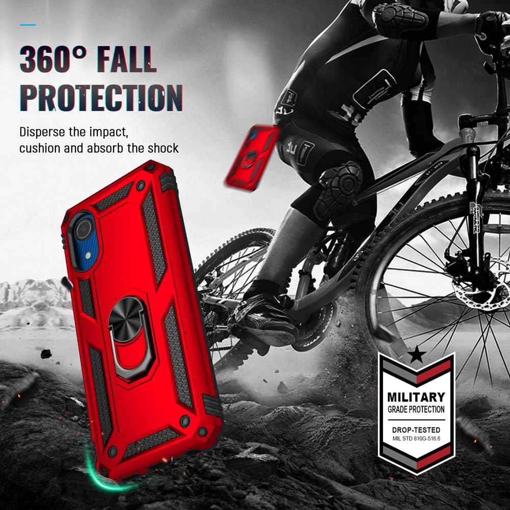 Samsung A03 Core Case, Galaxy A03 Core Case with HD Screen Protector, Androgate Military-Grade Ring Kickstand Holder Car Mount 15ft Drop Tested Cover Phone Case for Samsung Galaxy A03 Core, Red