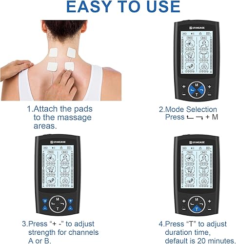 Miniatura 4 de Stimease Unidad TENS mejorada con almohadillas de electrodo de alta calidad, fabricada con gel médico estadounidense, fácil de usar y potente alivio