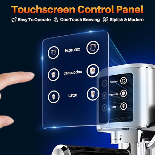 Vista 2 de Máquina de Espresso de 20 Bares con Pantalla Táctil, Cafetera de Espresso con Espumador de Leche Automático para Cappuccino y Latte, Cafetera