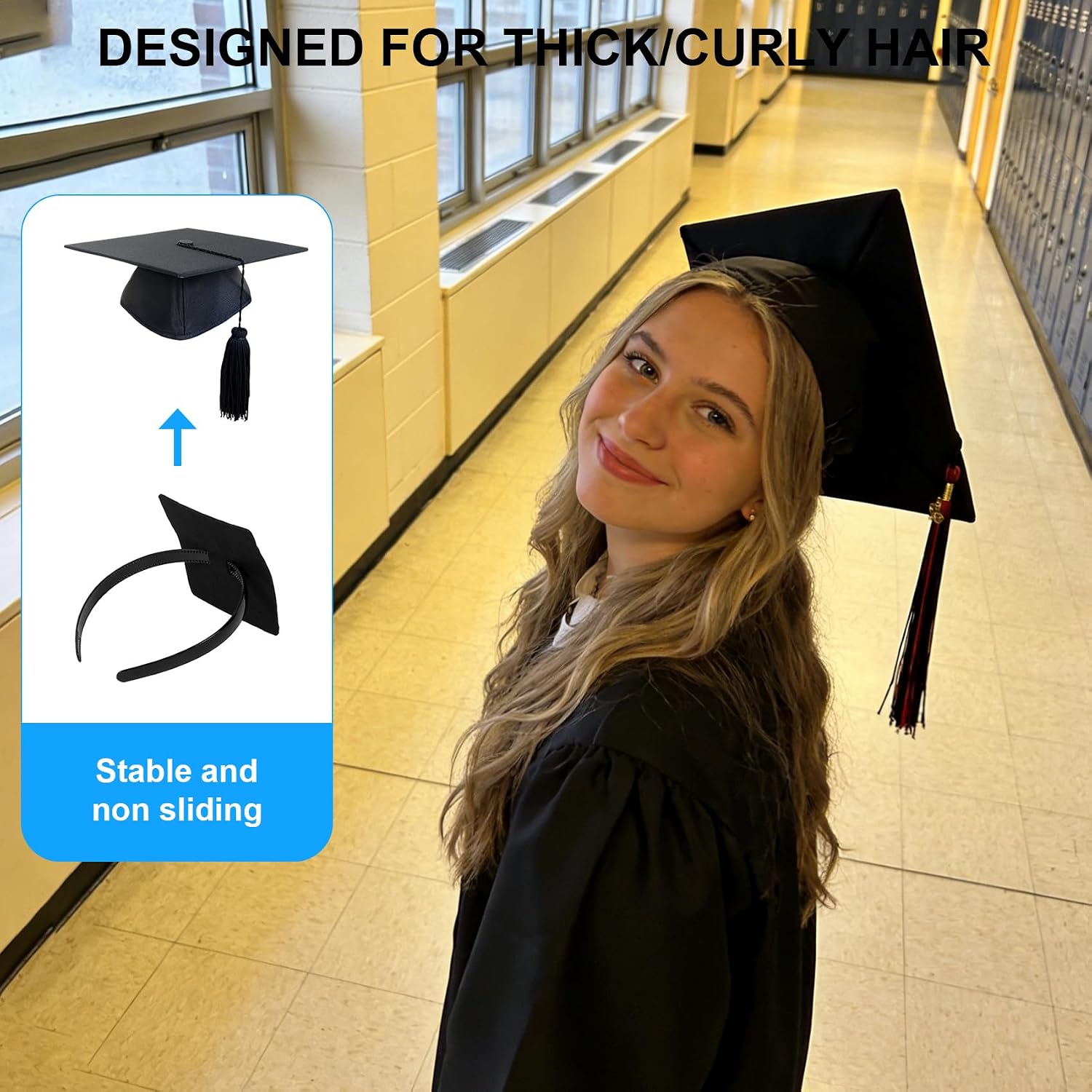 Graduation Cap Headband – Anti-Fall Firm Hairband with Adhesive Felt, Secures Your Grad Cap & Hairstyle in Place, Essential Hat Accessory for Graduates, Students, Girls – 1 Pack image 4