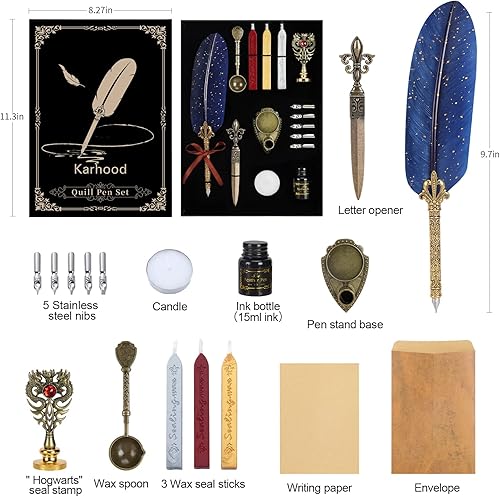 Miniatura 2 de Juego de bolígrafo y tinta  Pluma de caligrafía con sello de cera y 5 puntas (azul)