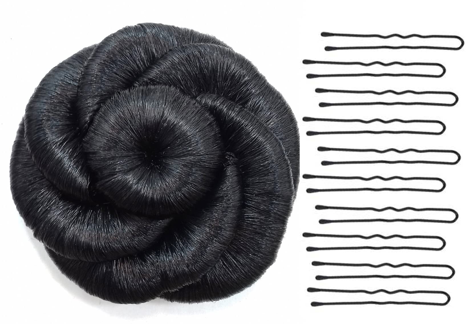 Best Plain 10 pins with Natural Black Good bun Style Plan simple hair Juda Bun Fashion Extension False Hair | Pack of 1