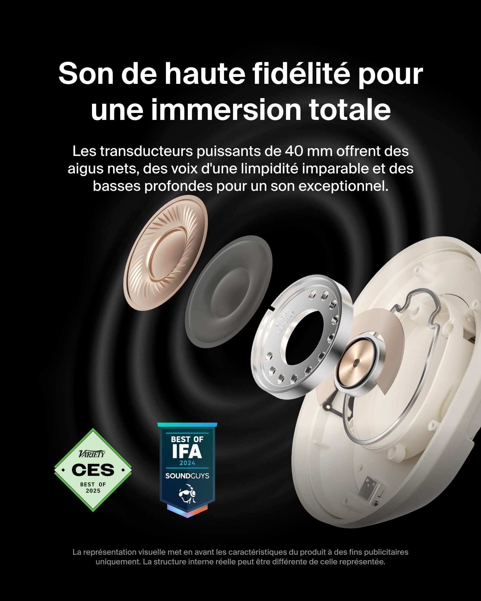 Belkin SoundForm Isolate Casque Bluetooth sans Fil avec ANC Hybride (casque audio à réduction de bruit, 60 h de lecture, basses profondes, oreillettes CloudCushion, utilisation en déplacement) - beige