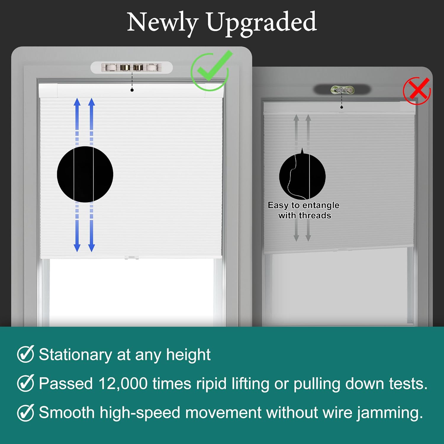 BERISSA No Drill No Tools Cordless Cellular Shades,Jacquard Fabric 100% Blackout Honeycomb Blinds for Window,Easy to Install Pull Down Shade Thermal Insulation for Home,Jacquar-Blue Gray,Custom Size