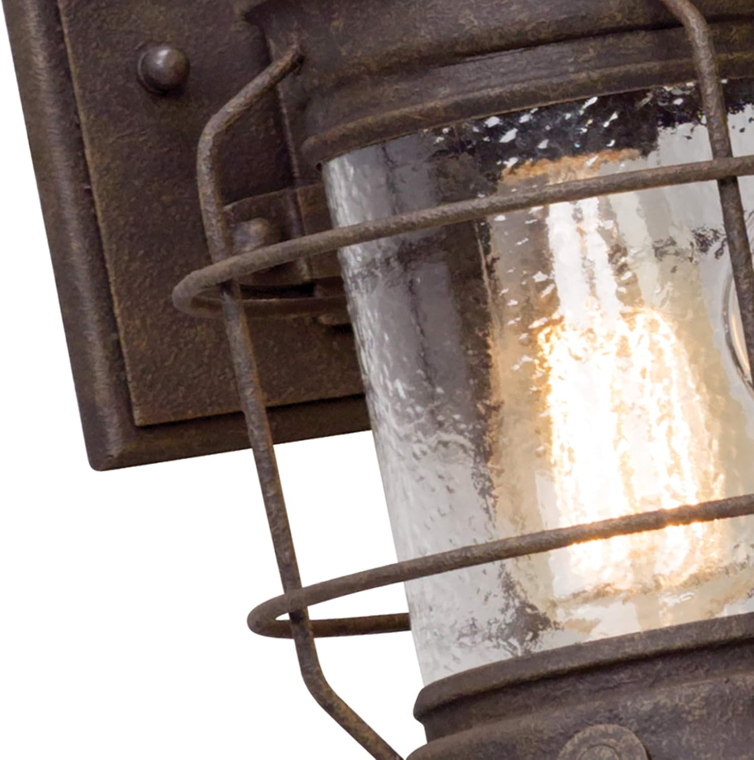 Troy Lighting B5051 Atkins - One Light Outdoor Small Wall Lantren, Cenntinial Rust Finish with Clear Textured Glass, 15.5" x 6.75"