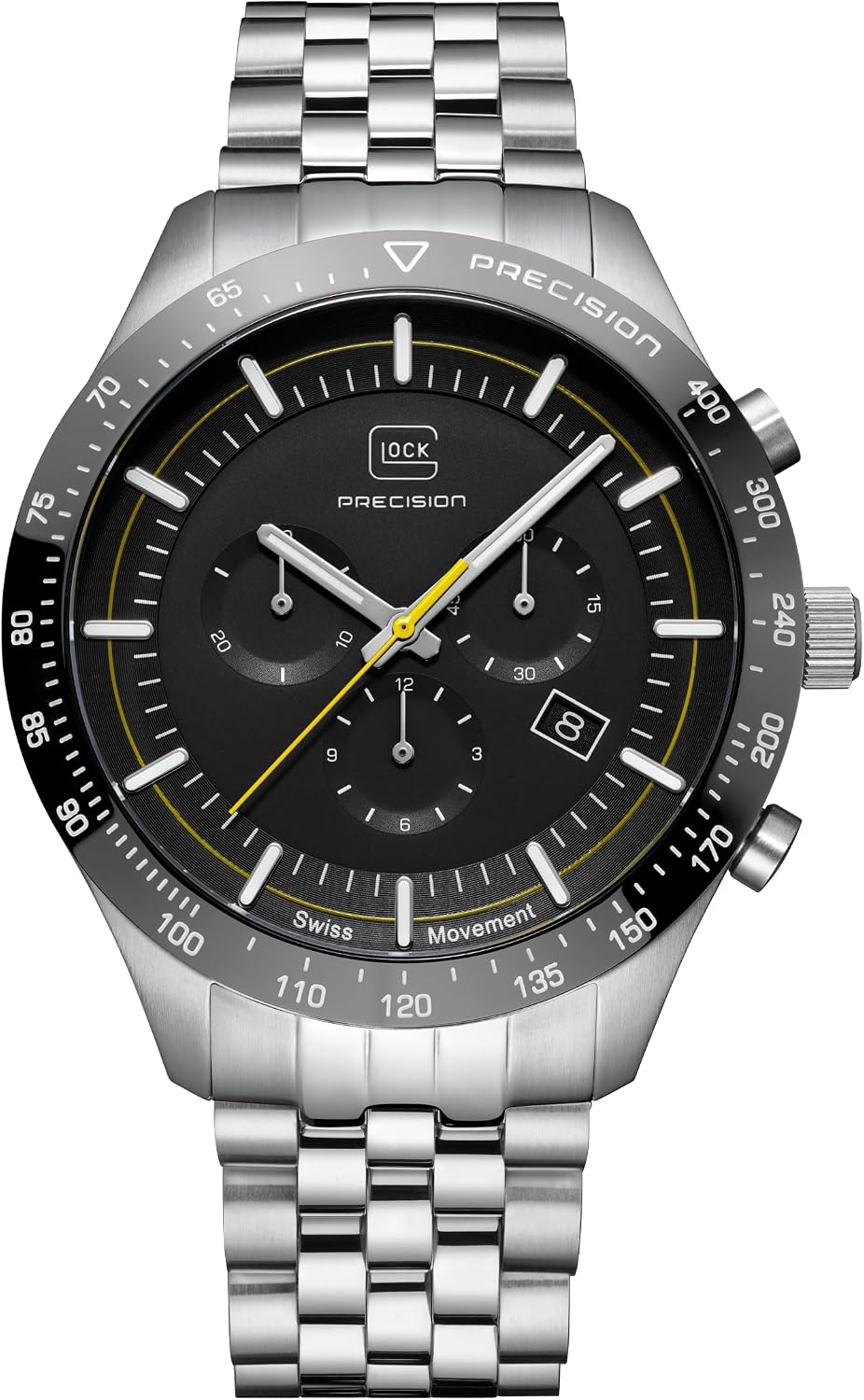 GLOCK Men's Quartz Watch | 46mm case | 20ATM |Wristwatch with Steel case and Date Display | Men's Watch with Swiss Super-LumiNova Pointers and Indices | Multi-Links