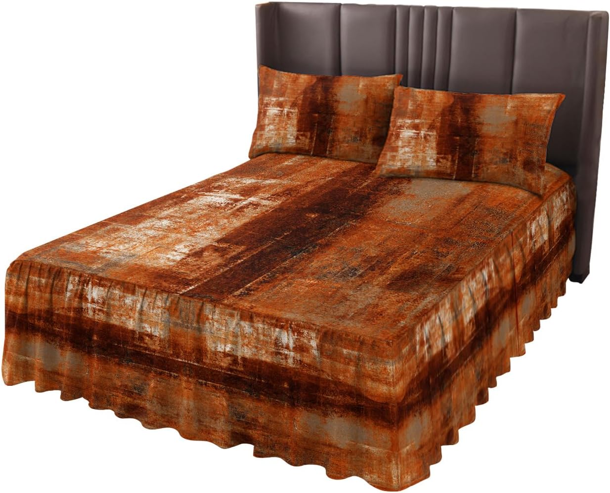 Burnt Orange Wrap Around Pleated Bed Skirts for King Bed