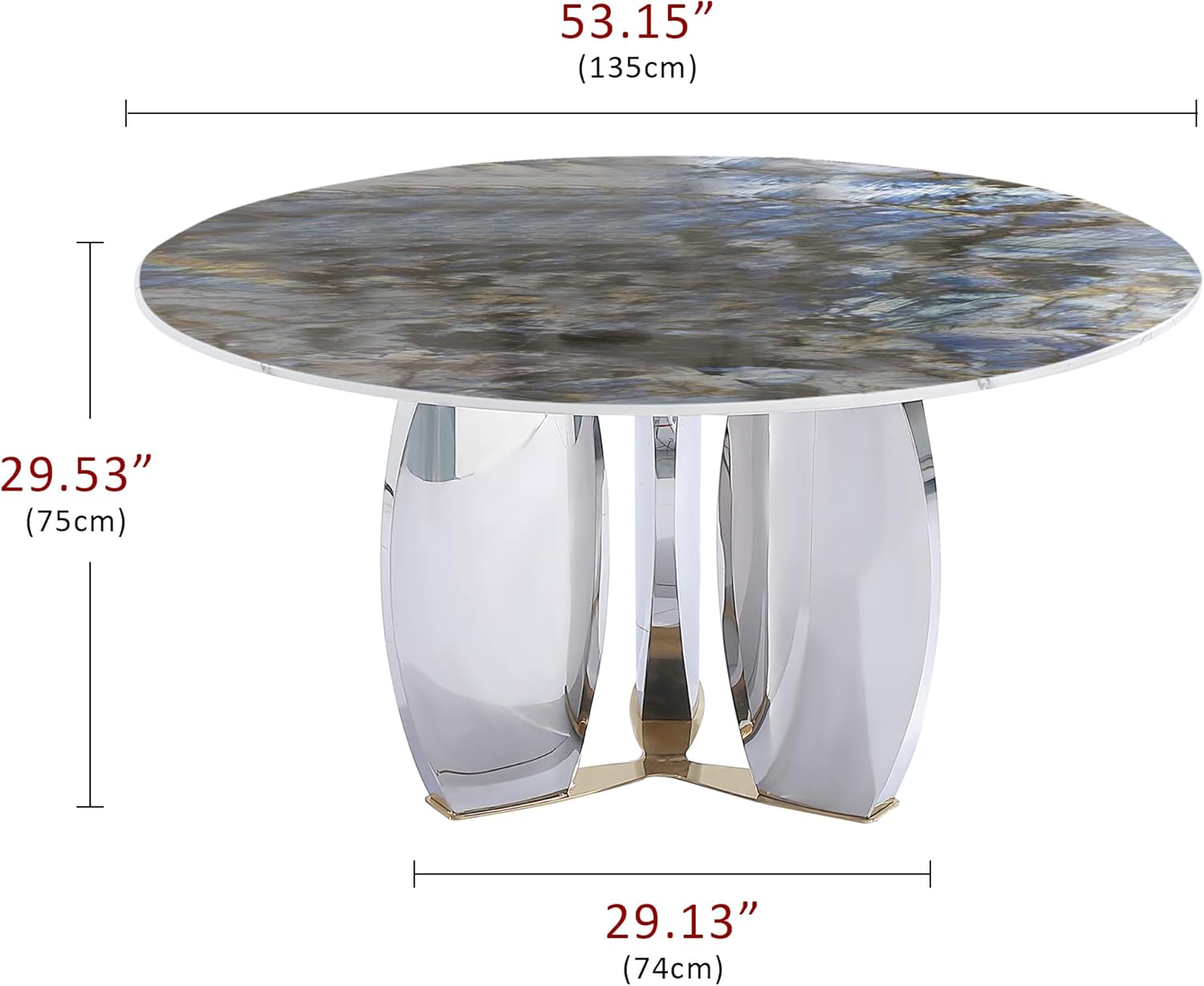 Modern Slate Round Dining Room Tables, Stainless Steel Pedestal Dining Table for Kitchen, Living Room (53.15 Inches)