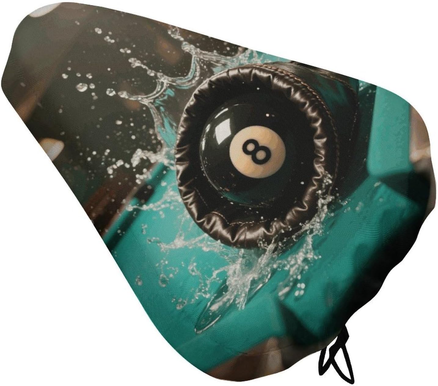 Black 8 Billiard Padded Bike Seat Cover with Drawstring and Spring Buckle, Waterproof Bicycle Seat Cushion Extra Wide, Soft Comfort Bicycle Saddle for Mountain Exercise Road Bikes