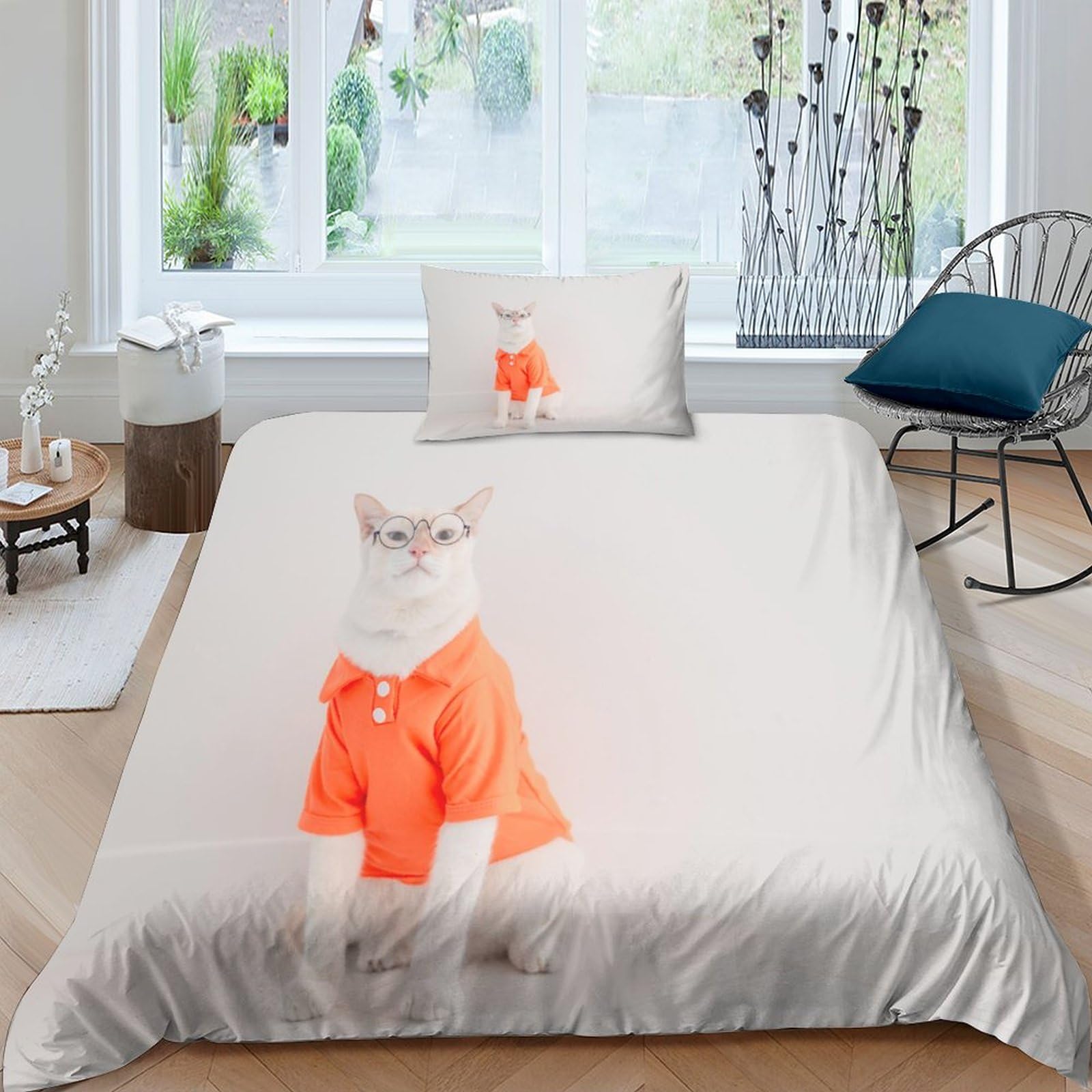 RAWARSComforter Cover 3D Printed Boys with Pillowcases Cute Cat Bedding Set Quilt Cover Zipper Closure Men Family Pets Duvet Cover Set Microfiber for Kids Teens Bedding