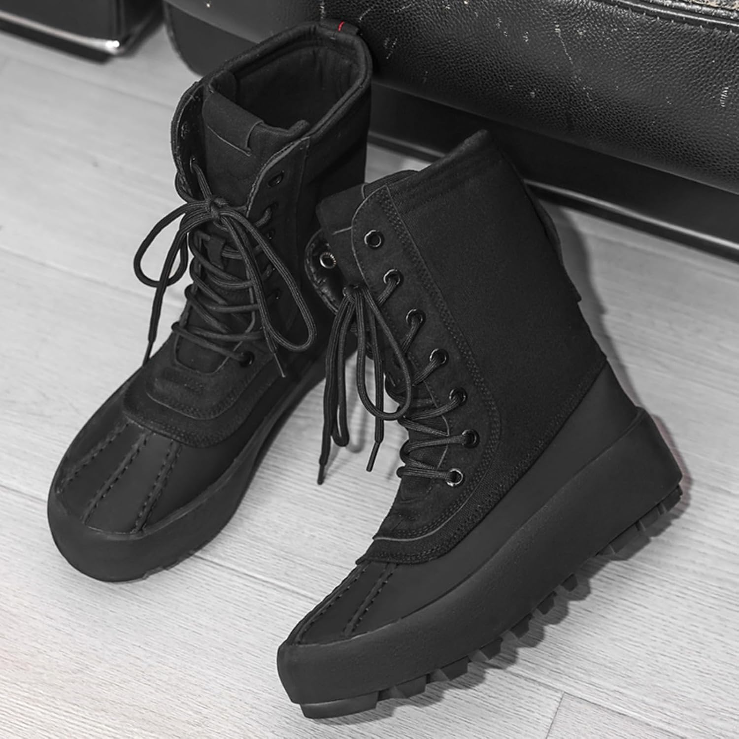 Men's High-Top Canvas & Suede Casual Boots Lace-Up Round Toe Non-Slip Rubber Sole Fashion Boots