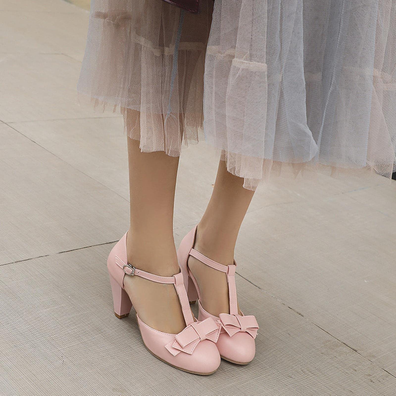 Sandali da donna estivi moda rosa verde Lolita scarpe per ragazze dolci tacchi con fiocco scarpe da donna pompe di grandi dimensioni,8,5