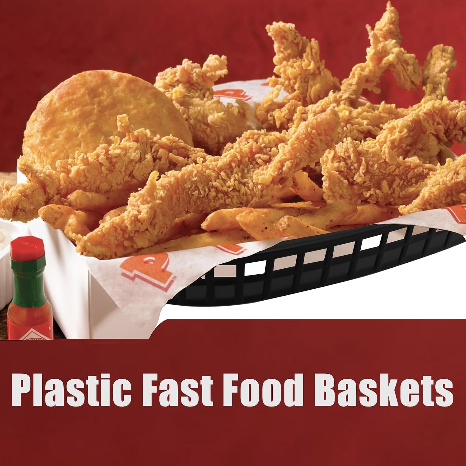 30 Pack 10.5 x 7 Inch Black Plastic Fast Food Baskets, Restaurant Serving Baskets, Flat Oval Fast Food Serving Basket for Picnic, Deli Serving, Chicken, Burgers and Fries