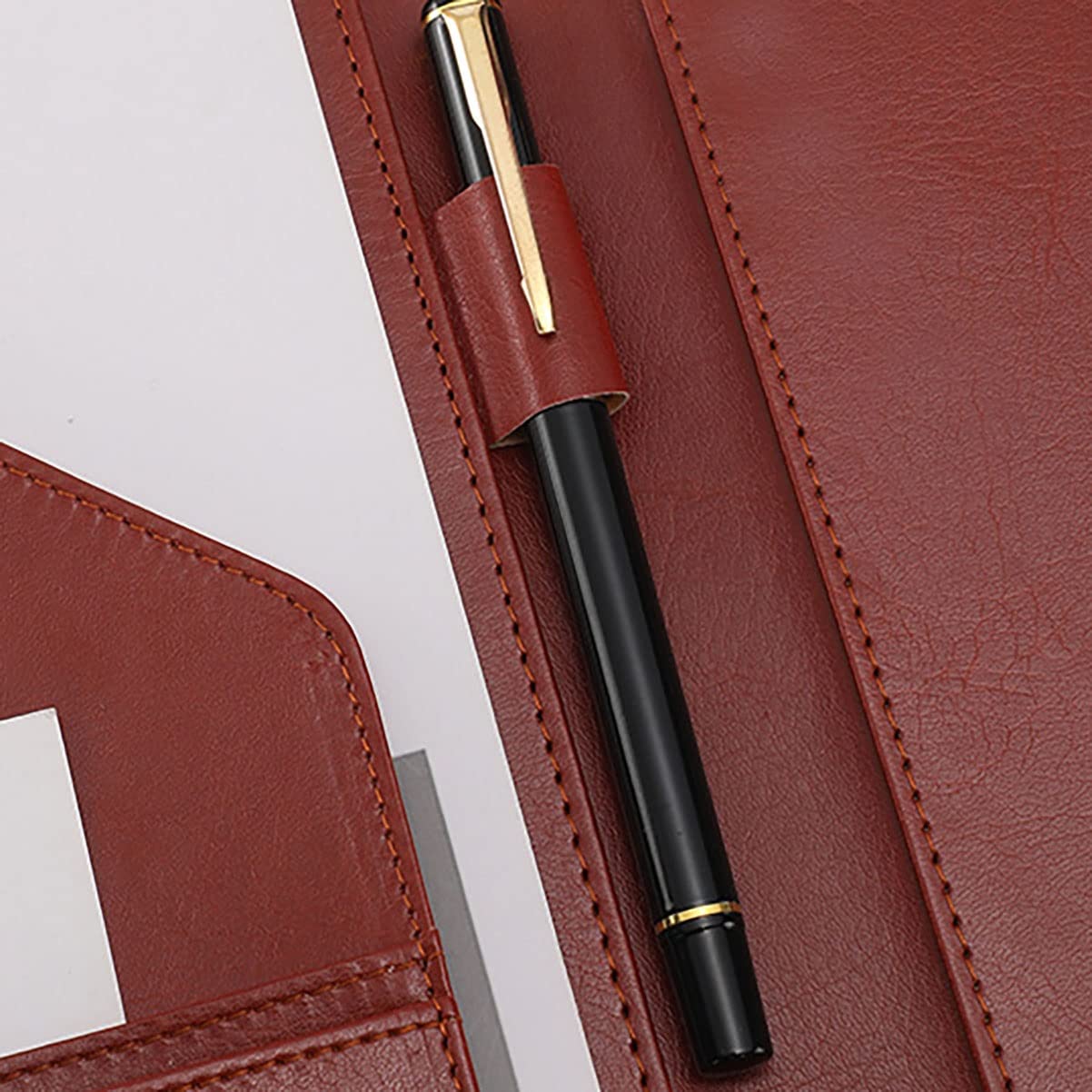 Carpeta de Conferencias Carpeta de cartera Padfolio Carpeta de cuero de PU Organizador de documentos de negocios Tamaño de carta con portapapeles Funda de recibo para soporte de almohadilla legal Tam
