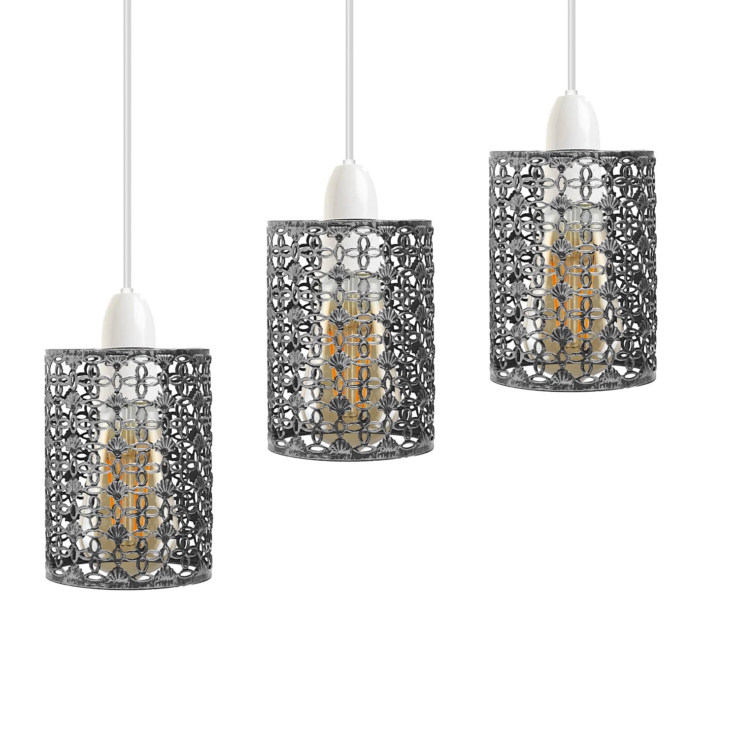 LEDSone Easy Fit 3 Pack Industrial Wire Cage Pendant Light Shade-Metal Cage Drum Lampshade Ceiling Pendant Lamp with Free Reducer Plate