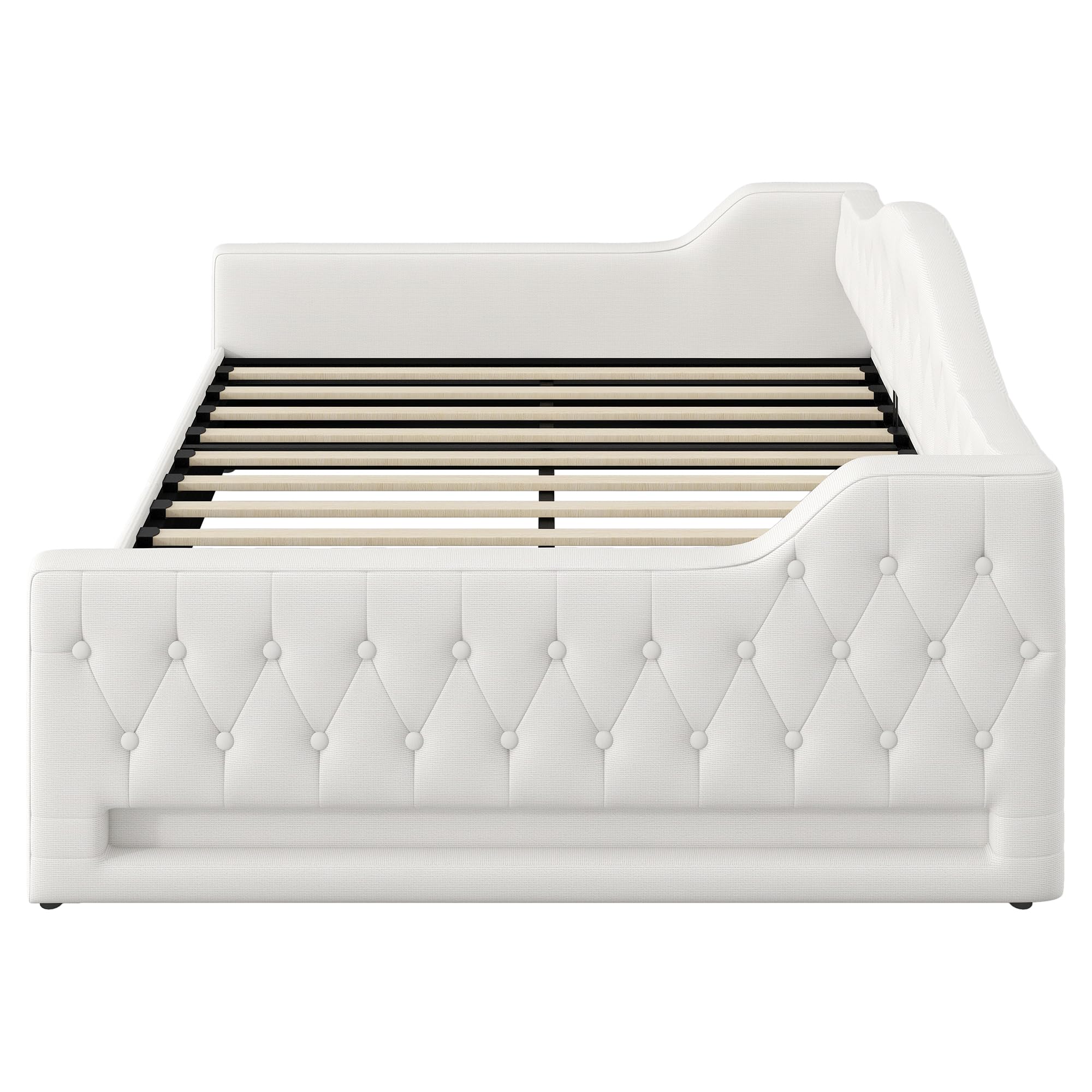 Divano Letto Imbottito 140x200cm, Letto Matrimoniale con illuminazione a LED e Contenitore Idraulico, Rete a doghe, Sofa Bed Beige(Senza materasso)