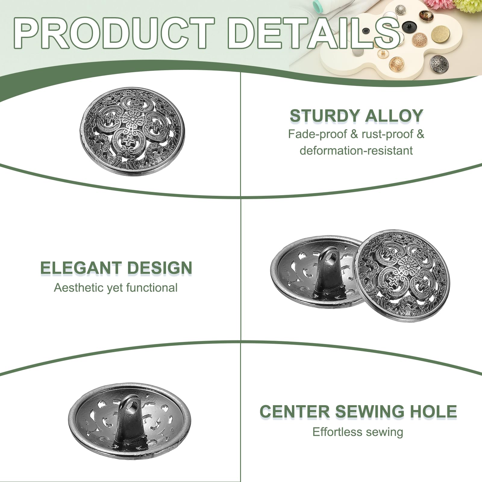 YELARXI Metal Round Hollow Buttons, Retro Hollow Shank Sewing Buttons, Fitting for (Men, Women, Coat, Shirt, Suit, Trousers - Image 3
