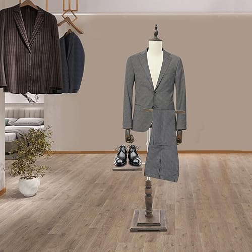 Miniatura 6 de Cuerpo de torso de maniquí masculino con brazo flexible de madera maciza, maniquí ajustable de altura de 54 a 70 pulgadas con soporte de zapatos
