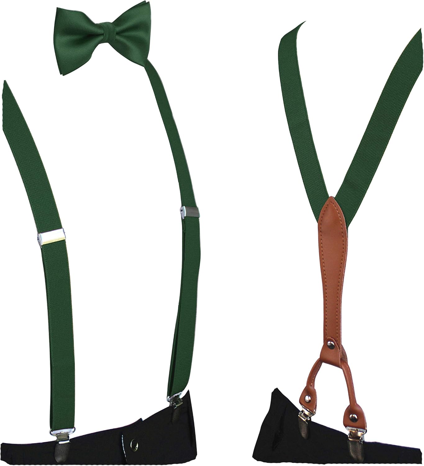 RBOCOTT Solid Color Suspender and Silk Bow Tie Sets for Men