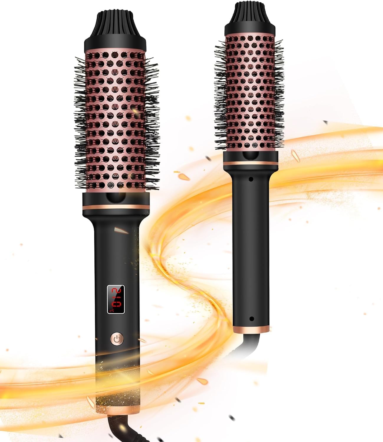 1.5" Ionic Tourmaline Ceramic Hair Curling Brush, LCD Display Hot Thermal Round Brush with Adjustable Temp 120-210℃, Anti-Tangle Design, Dual Voltage for Travel, Creates Volume & Waves(1 PACK)