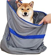 SHSCLY Pet Ultra Absorbent Towel Pouch Type Super Absorbent Towel for Dog Body Wipe Ultra Absorbent Towel for Cat Bath Goods Shampoo Dryer Time Reduction (Approx. 23.6 x 29.5 inches Gray with Blue