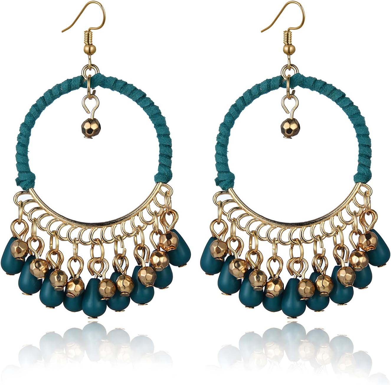 Boho Mexican Filigree Drop Earring for Women Green Teardrop Beaded Tassel Dangle Earrings Vintage Ethnic Jewelry