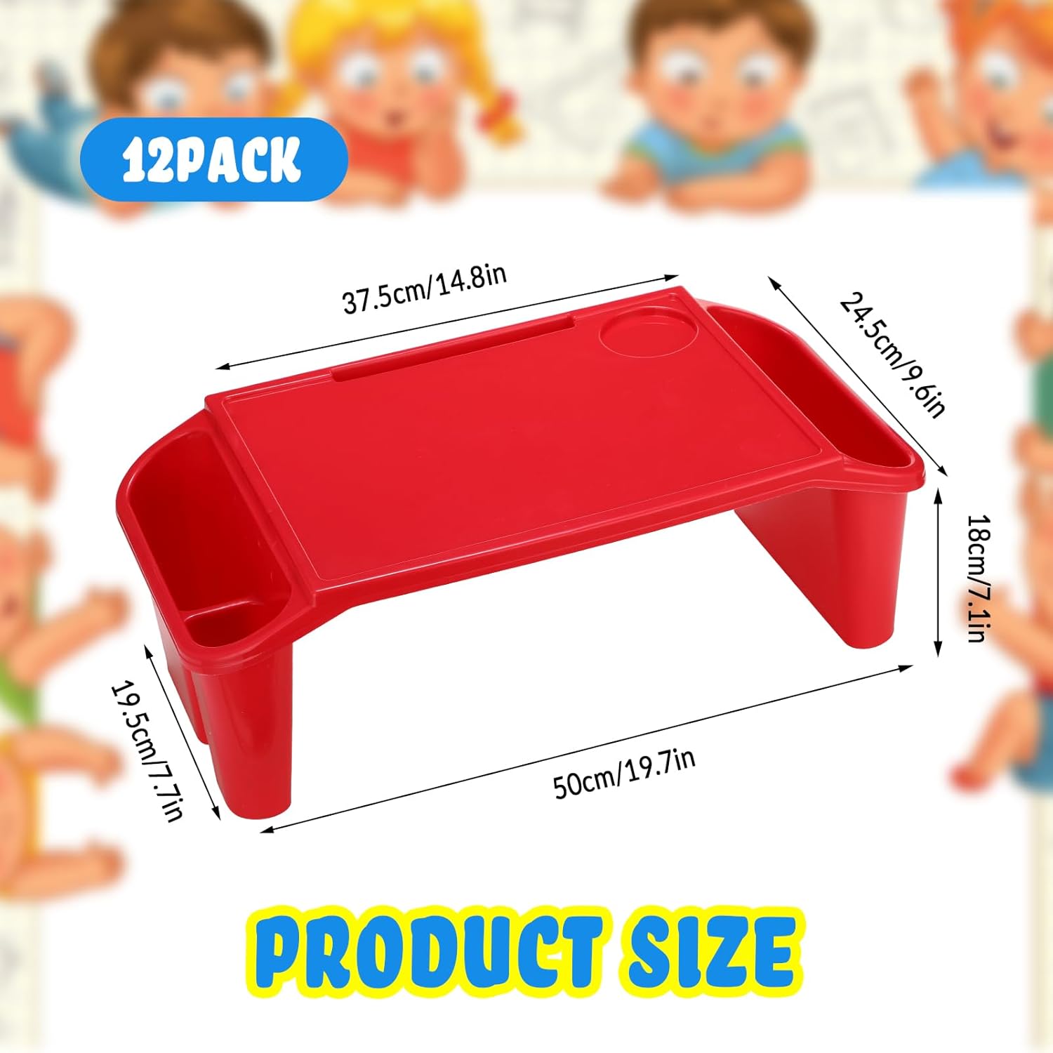 Leinuosen 6 Pcs Kids Lap Desk Tray with Storage Plastic Breakfast Laptop Trays with Side Pockets and Slot Portable Lap Bed Table for Writing Eating Game Classroom Snacks Boy Girl (Multi Colors)