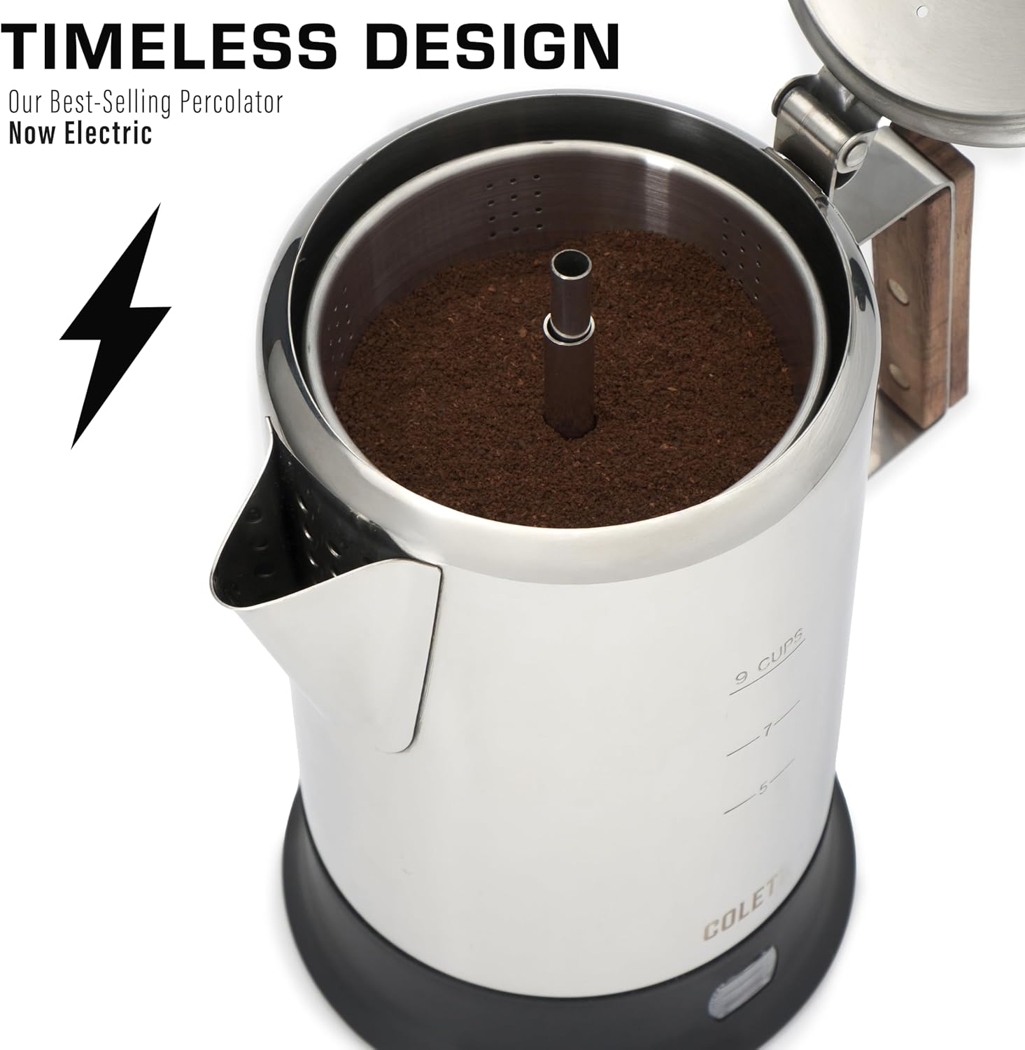 COLETTI Bozeman Electric Percolator — Percolator Coffee Pot, Coffee Percolator – [9 cup, Stainless Steel]