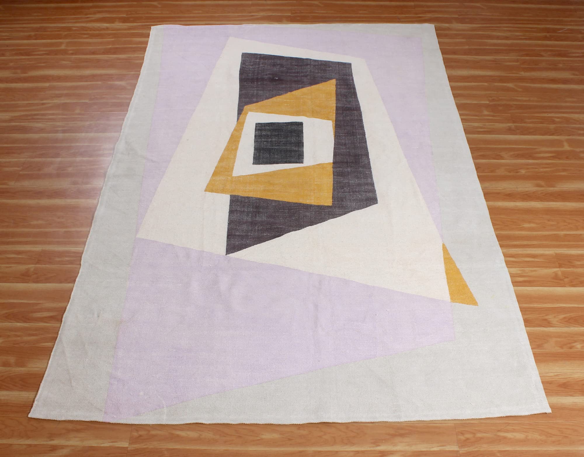 Tapis en coton fait main jaune 80x300 cm style bohemekilim pour couloir