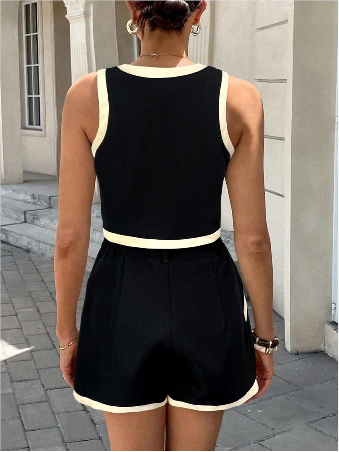 SOLY HUX Women's Summer Suit Set Button Up Vest Crop Top and Mini Shorts Corporate Work Outfits