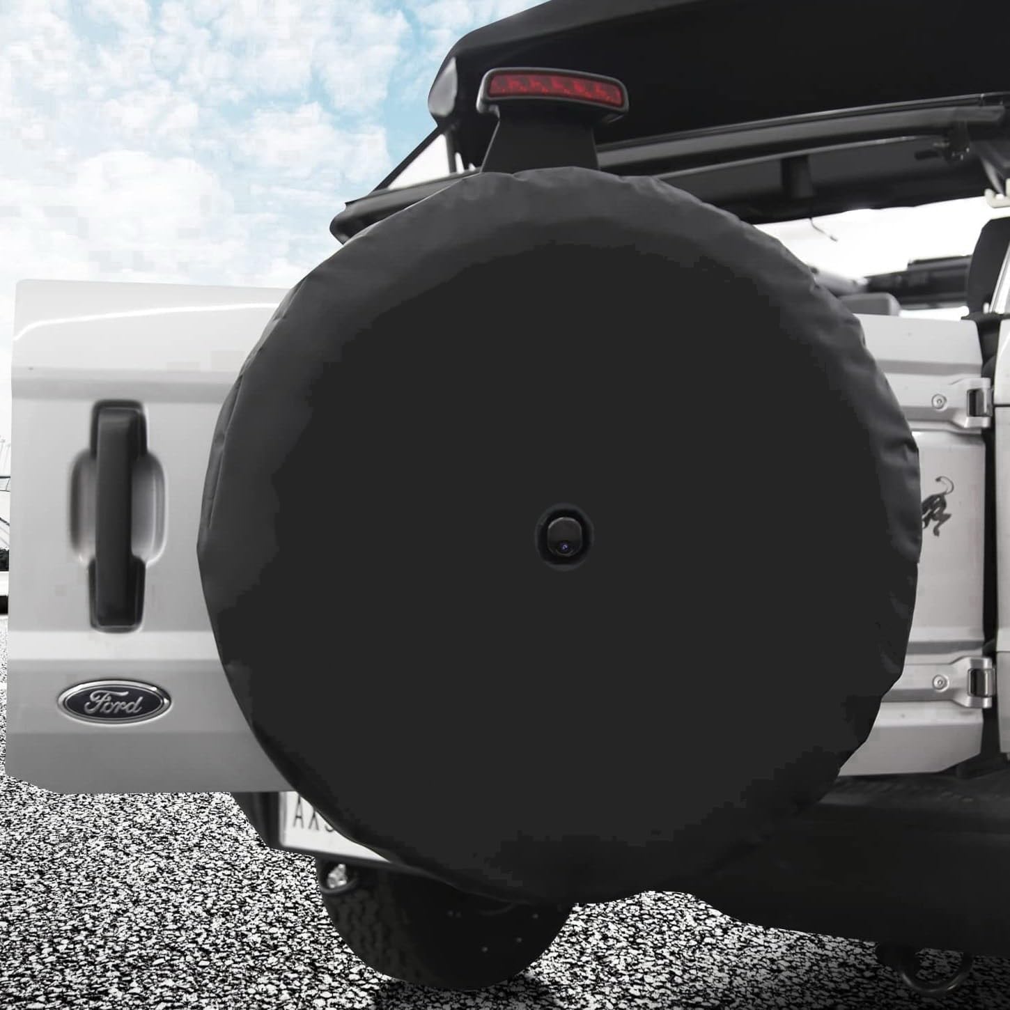 Black Spare Tire Cover with Camera Hole, L-XL-XXL Sizes for Ford Bronco & Jeep Wrangler JL with Back-up Camera, Sport & Sahara Rubicon (2018-2026) (XXL: 315/70 R17, 285/75R17)