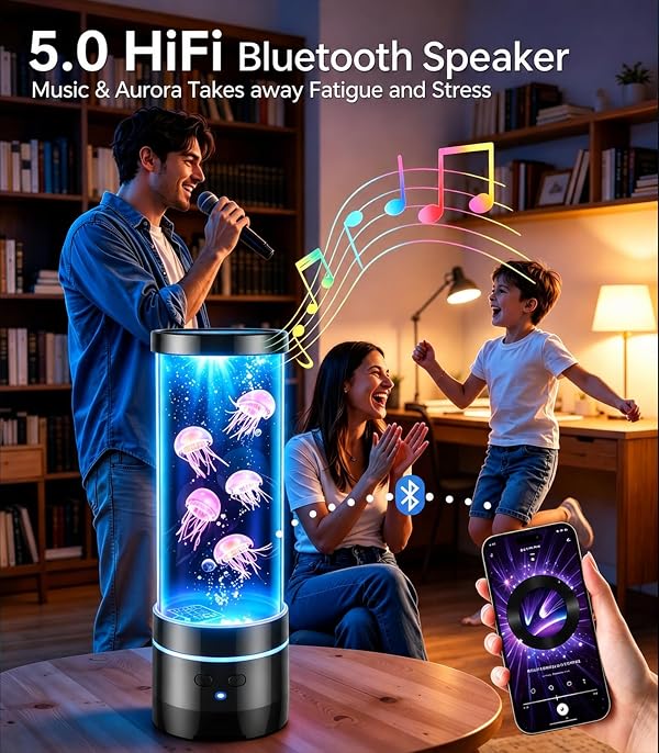 SOMHUAN Jellyfish Lamp with Bluetooth Speaker and White Noise, 17 Color Floating Jelly Fish Tank Aquarium Light for Bedroom Home Office Decor, Unique Gifts for Adults, Kids, Boys, Girls by SOMHUAN - Image 2