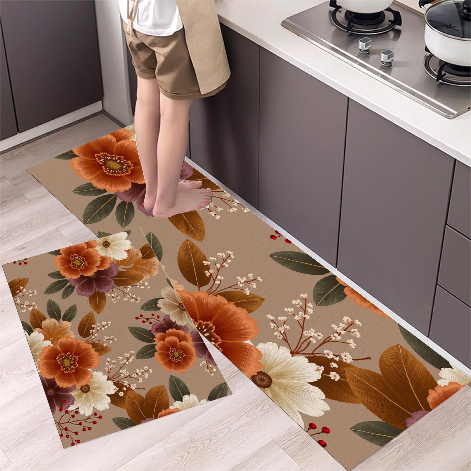 Alfombras de cocina antifatiga de alta resistencia lavables con elegante estampado botánico