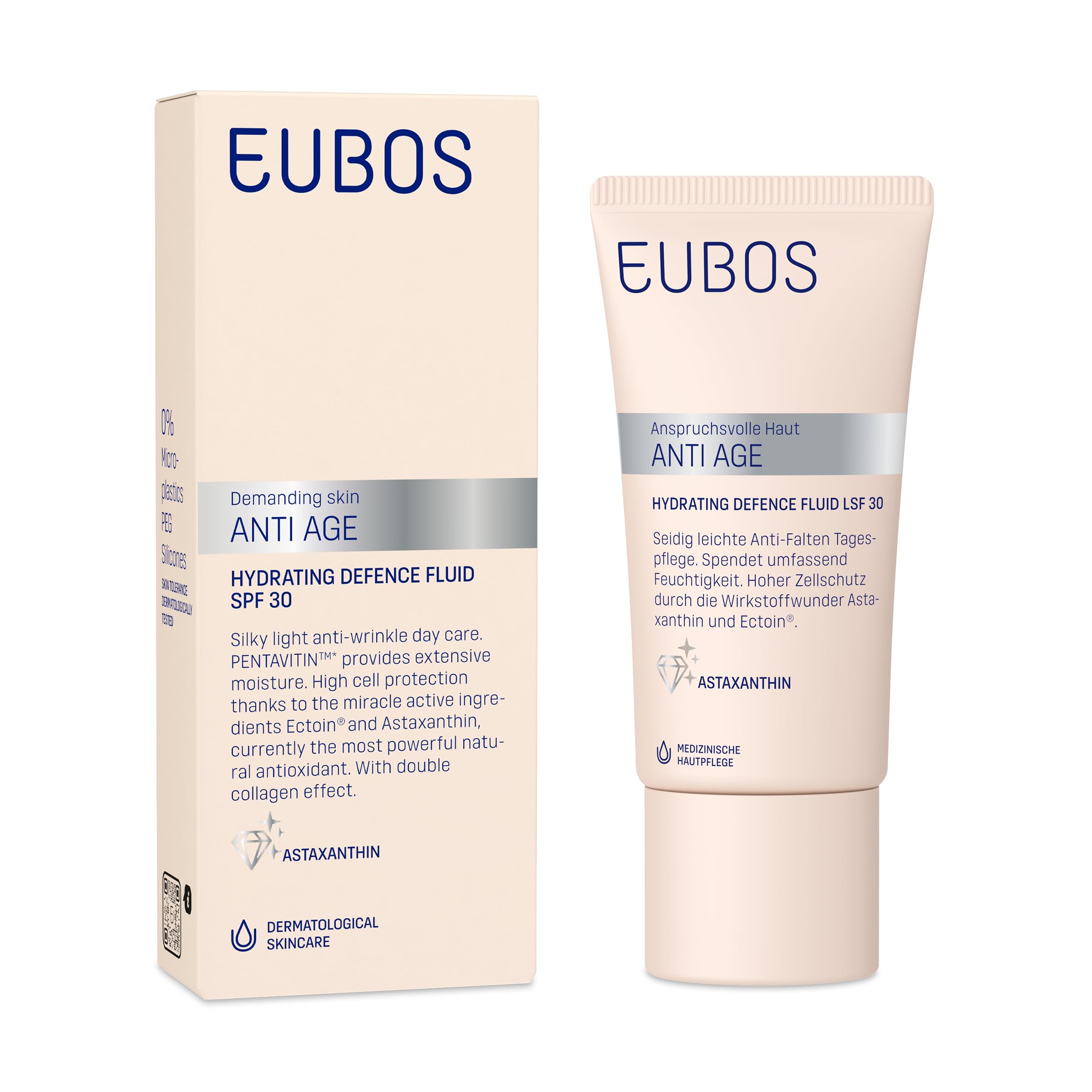 EUBOS | ANTI ÂGE | Fluide Défense Hydratante SPF 30 – Crème Visage Anti-Âge à l’Astaxanthine & Hyaluron | Hydratation 72h & Protection Cellulaire | Anti-UV & Radicaux Libres | 50 ml