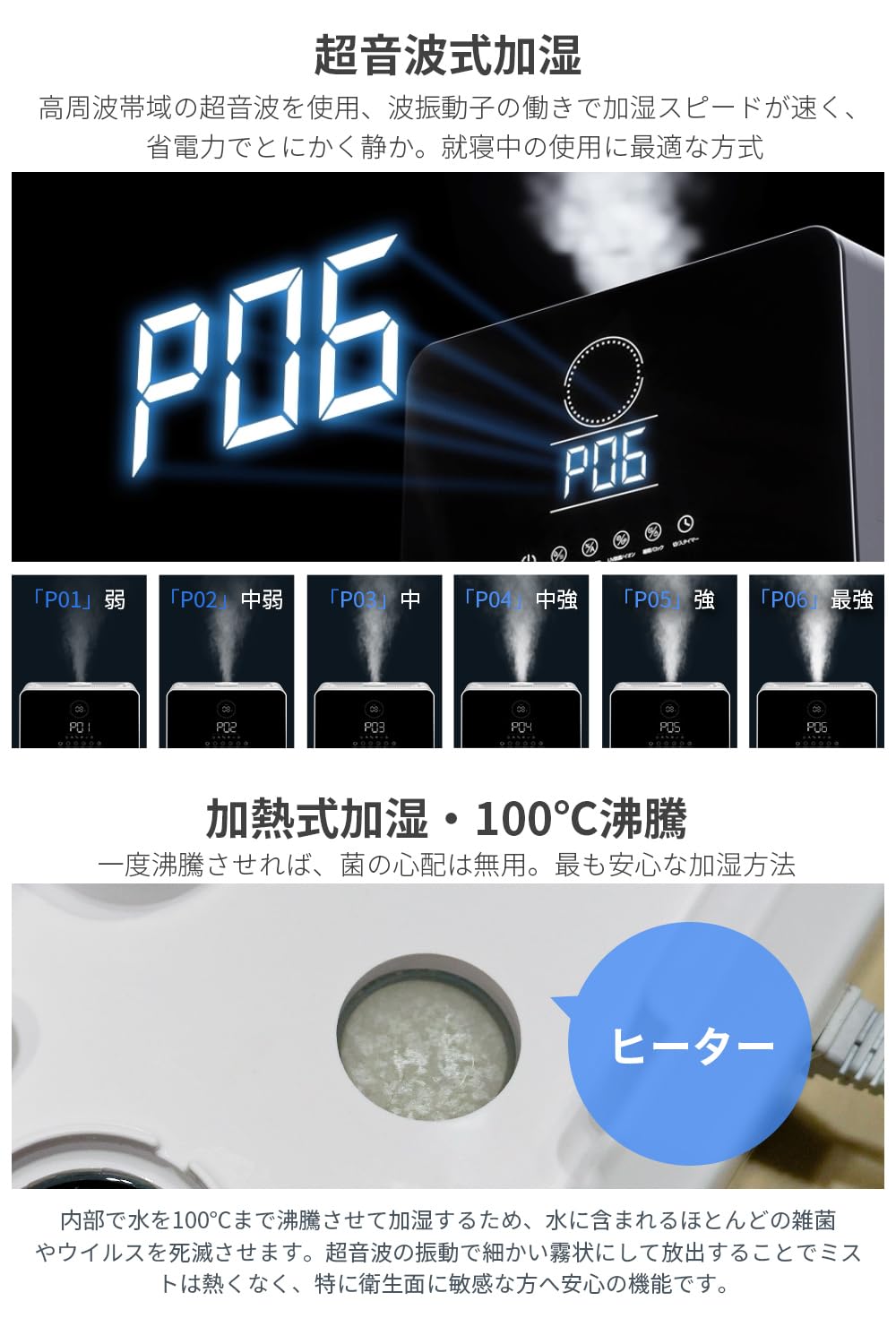 Amazon.co.jp: 加湿器 【大容量9L・5重除菌浄化・AI知能恒湿】 加熱式