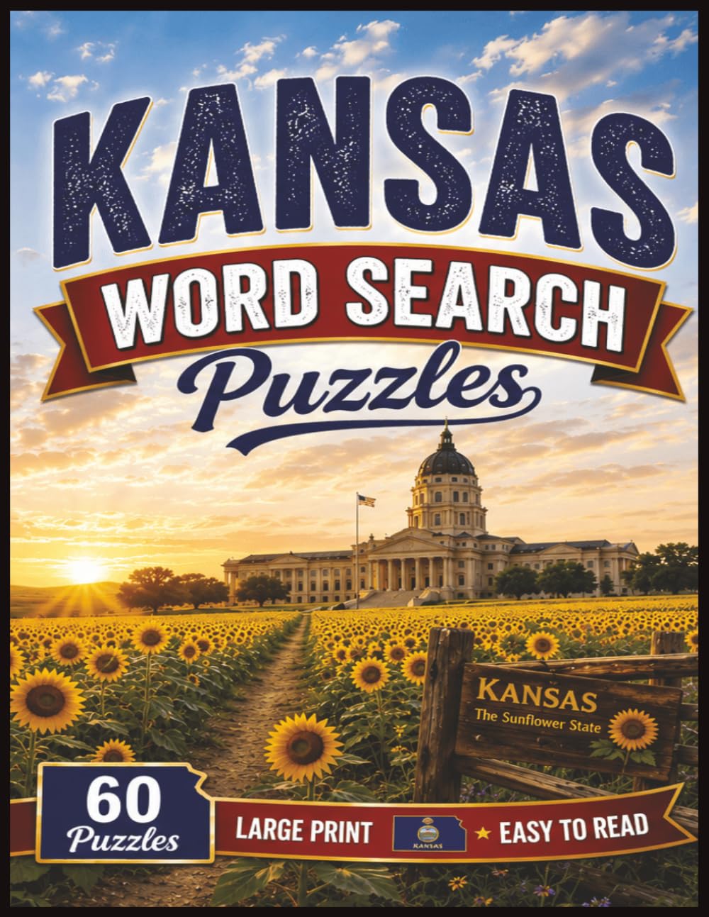 Kansas Word Search Puzzles: For Kids and Adults of All Ages! | 8.5x11 inches, 122 pages | 60 Puzzles | Large Print (The Americana Series)